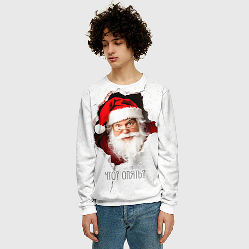 Мужской свитшот Дед Мороз выглядывает из дыры в стене / 3D-Белый – фото 3