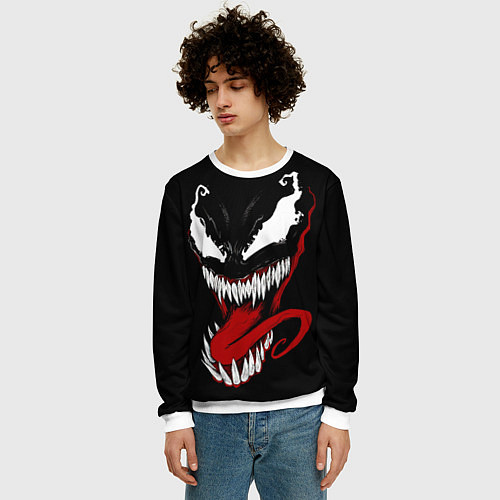 Мужской свитшот Морда Венома с языком / 3D-Белый – фото 3