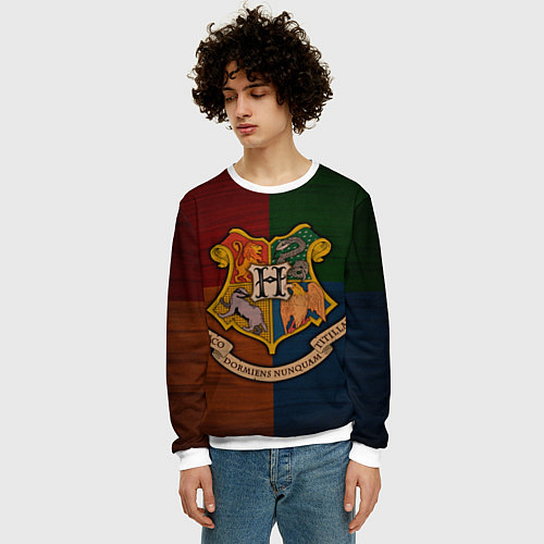 Мужской свитшот Hogwarts emblem / 3D-Белый – фото 3