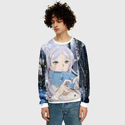 Свитшот мужской Фрирен в зимнем лесу, цвет: 3D-белый — фото 2