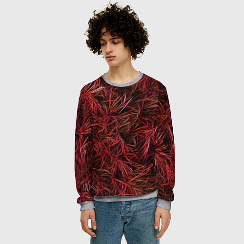 Мужской свитшот Красная трава на чёрном фоне / 3D-Меланж – фото 3