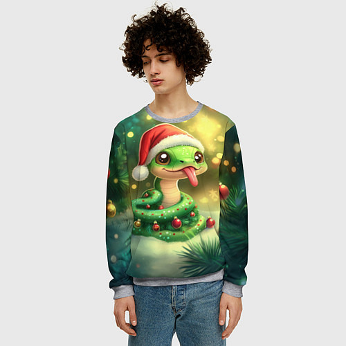 Мужской свитшот Змейка показывает язык / 3D-Меланж – фото 3