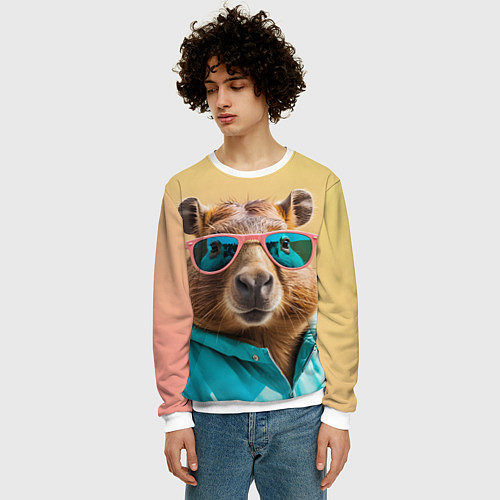 Мужской свитшот Модная капибара в отпуске / 3D-Белый – фото 3