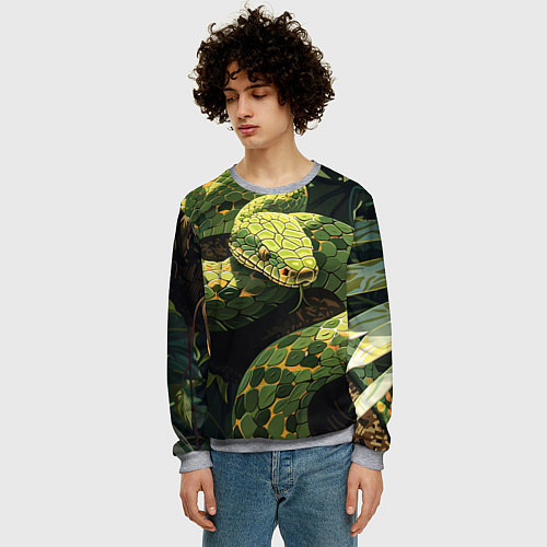 Мужской свитшот Змея в траве / 3D-Меланж – фото 3