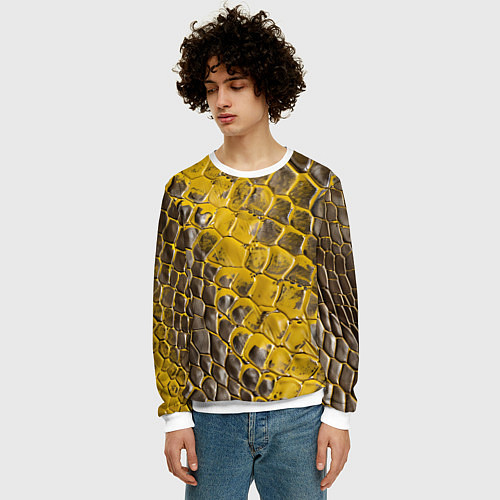 Мужской свитшот Красивая кожа змеи / 3D-Белый – фото 3