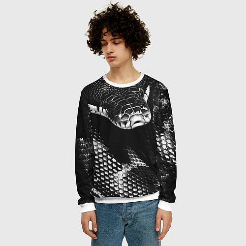 Мужской свитшот Черно-белая змея / 3D-Белый – фото 3