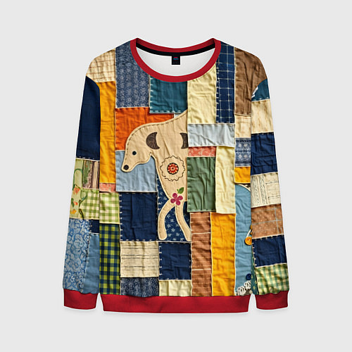 Мужской свитшот Пэчворк с собакой / 3D-Красный – фото 1