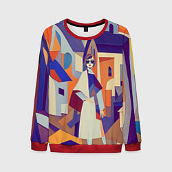 Свитшот мужской Кубизм абстрактный город, цвет: 3D-красный