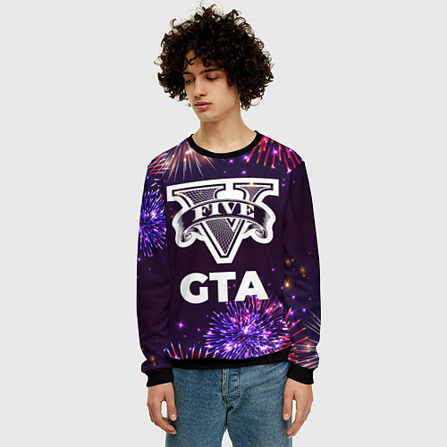 Мужской свитшот Праздничный GTA / 3D-Черный – фото 3