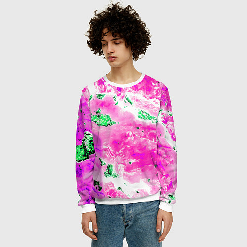 Мужской свитшот Розово-зелёная абстракция / 3D-Белый – фото 3