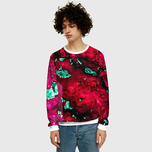 Мужской свитшот Абстракция красно-голубая / 3D-Белый – фото 3