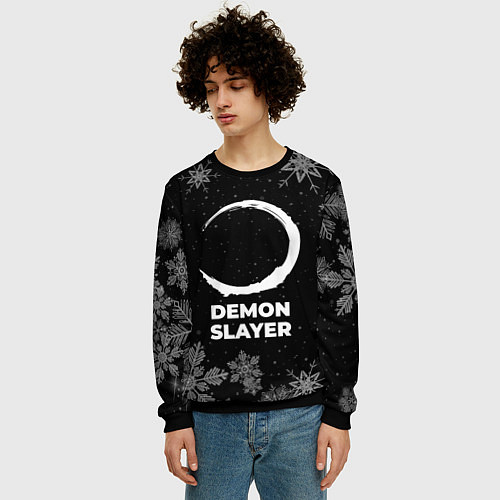 Мужской свитшот Снежный Demon Slayer / 3D-Черный – фото 3