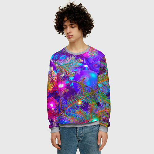 Мужской свитшот Новогоднее свечение гирлянд / 3D-Меланж – фото 3