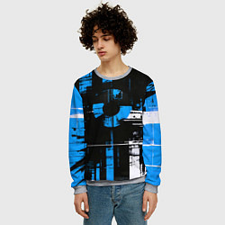 Свитшот мужской Сине-белый гранж на чёрном фоне, цвет: 3D-меланж — фото 2