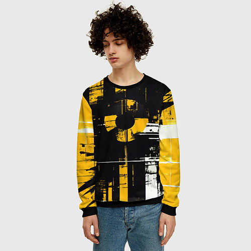 Мужской свитшот Жёлто-белый гранж на чёрном фоне / 3D-Черный – фото 3