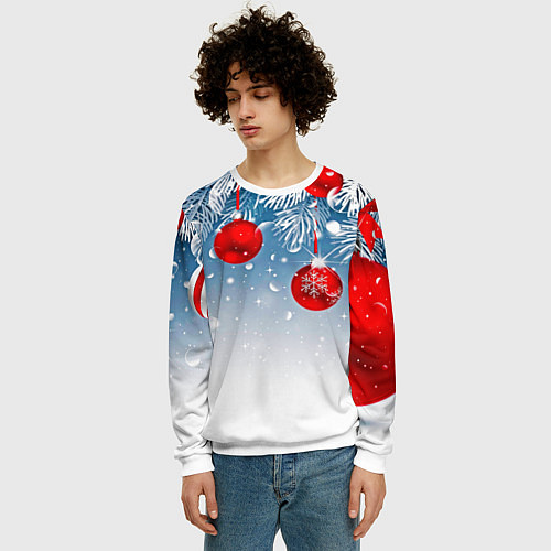 Мужской свитшот Ёлочные ветви с игрушками / 3D-Белый – фото 3