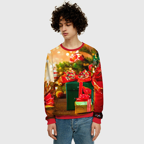 Мужской свитшот Новогодние подарки под ёлку / 3D-Красный – фото 3