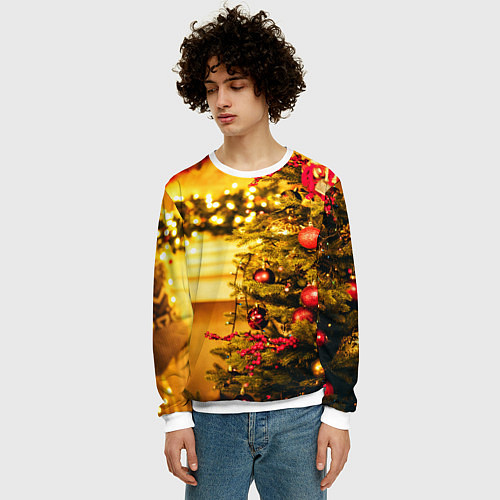 Мужской свитшот Новогодняя наряженная ёлка / 3D-Белый – фото 3