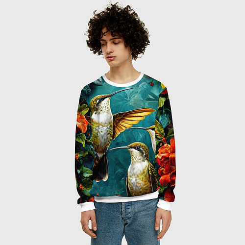 Мужской свитшот Три птички колибри / 3D-Белый – фото 3
