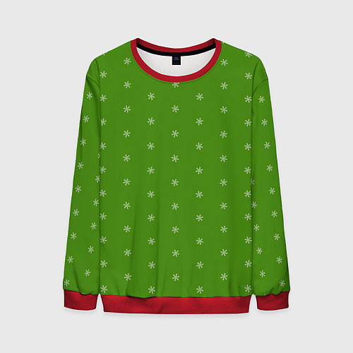 Мужской свитшот Снежинки на зеленом / 3D-Красный – фото 1