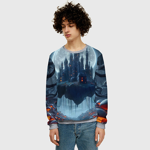 Мужской свитшот Замок Дракулы и неоновые грибы - нейроарт фантазия / 3D-Меланж – фото 3