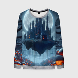 Мужской свитшот Замок Дракулы и неоновые грибы - нейроарт фантазия