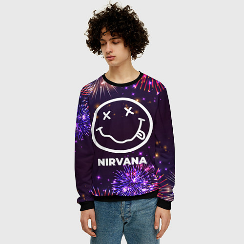 Мужской свитшот Праздничный Nirvana / 3D-Черный – фото 3