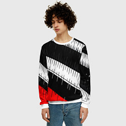 Свитшот мужской Диагональные чёрно-белые полосы на красном фоне, цвет: 3D-белый — фото 2