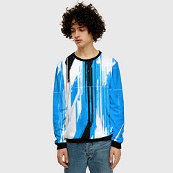 Свитшот мужской Вертикальные чёрно-белые линии на синем фоне, цвет: 3D-черный — фото 2