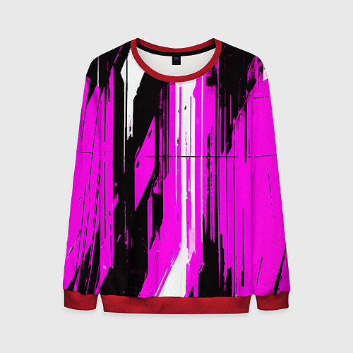 Мужской свитшот Вертикальные чёрно-белые линии на розовом фоне / 3D-Красный – фото 1