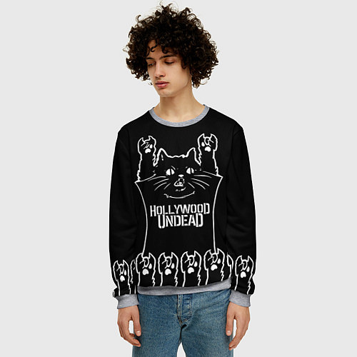 Мужской свитшот Hollywood Undead: cat rock / 3D-Меланж – фото 3