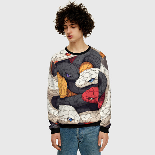 Мужской свитшот Разноцветные змеи / 3D-Черный – фото 3