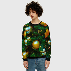 Свитшот мужской Новогодние украшения на ветках, цвет: 3D-черный — фото 2