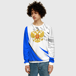 Свитшот мужской Российский синий - герб, цвет: 3D-белый — фото 2