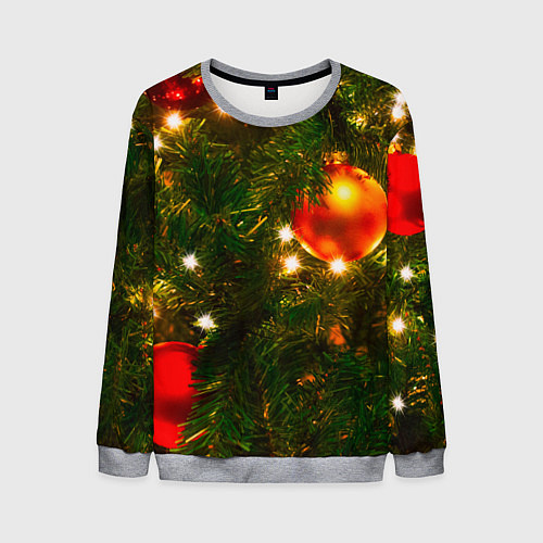 Мужской свитшот Новогодние украшения на ёлке / 3D-Меланж – фото 1