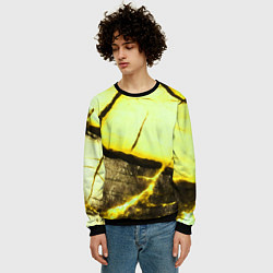 Свитшот мужской Трещины на абстрактном жёлтом фоне, цвет: 3D-черный — фото 2