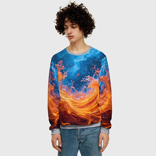 Мужской свитшот Яркое пламя в воде / 3D-Меланж – фото 3