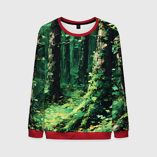 Мужской свитшот Зелёный летний лес / 3D-Красный – фото 1