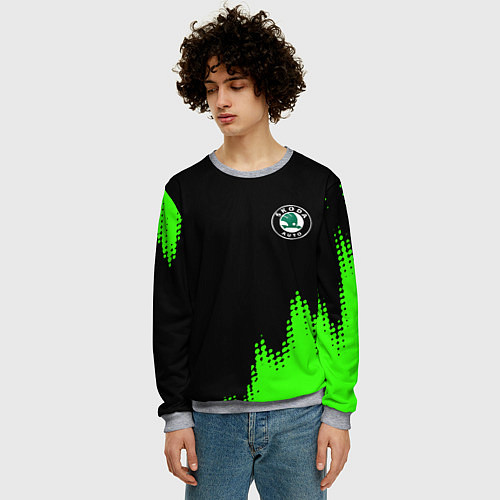 Мужской свитшот Skoda краски зеленые / 3D-Меланж – фото 3