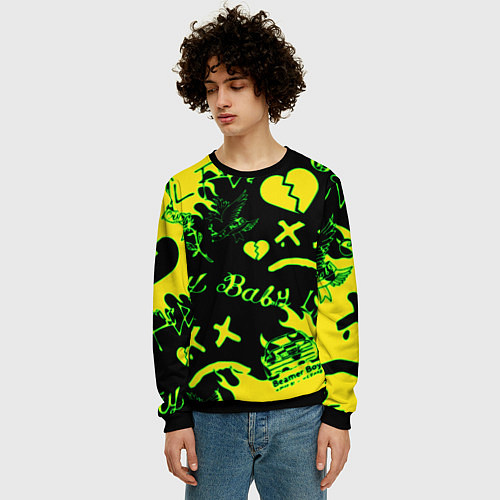 Мужской свитшот Lil Peep кислотные автографы / 3D-Черный – фото 3