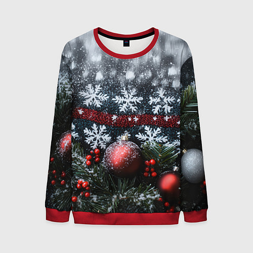 Мужской свитшот Новогодние снежинки / 3D-Красный – фото 1
