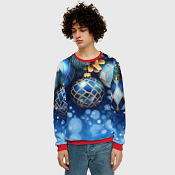 Свитшот мужской Синие новогодние шары, цвет: 3D-красный — фото 2
