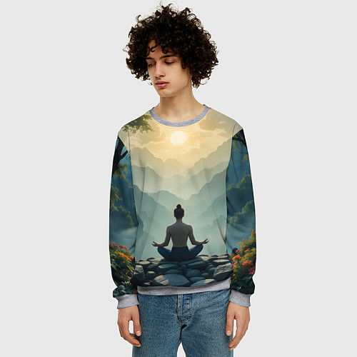 Мужской свитшот Медитация на рассвете / 3D-Меланж – фото 3