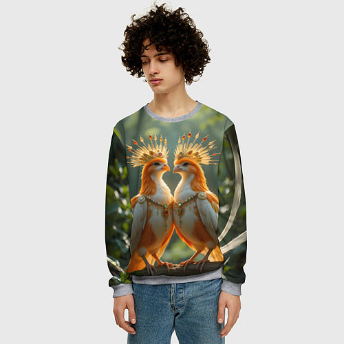 Мужской свитшот Влюбленные птички с коронами / 3D-Меланж – фото 3