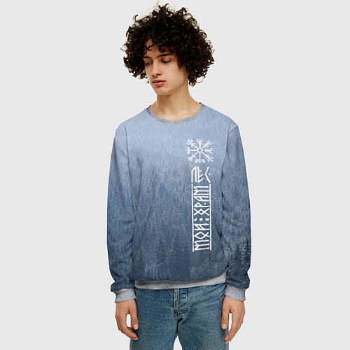 Мужской свитшот Обережный компас рун и северный лес / 3D-Меланж – фото 3