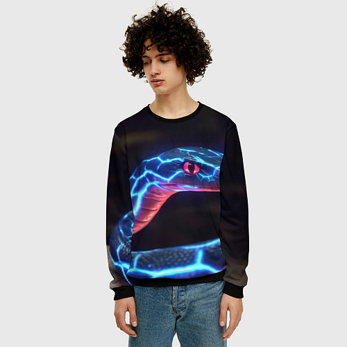 Мужской свитшот Змея из синего неона / 3D-Черный – фото 3