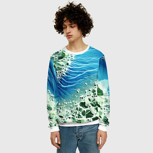 Мужской свитшот Берег и синие волны / 3D-Белый – фото 3