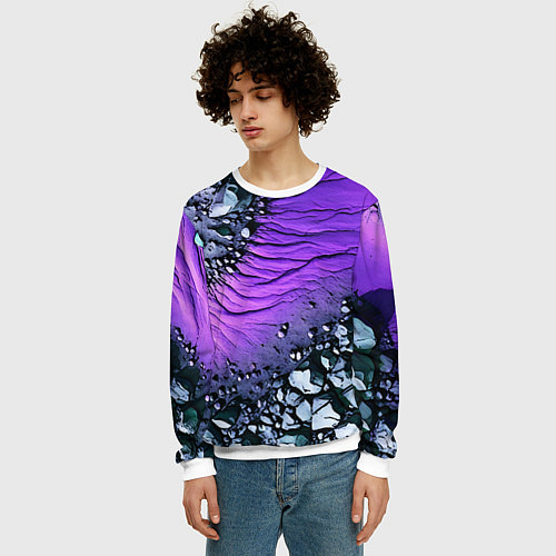 Мужской свитшот Камни и фиолетовая земля / 3D-Белый – фото 3