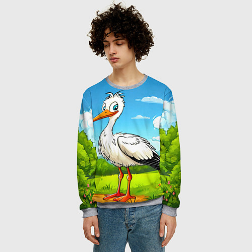 Мужской свитшот Аист в поле / 3D-Меланж – фото 3
