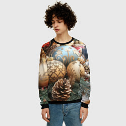 Свитшот мужской Большие новогодние шары, цвет: 3D-черный — фото 2